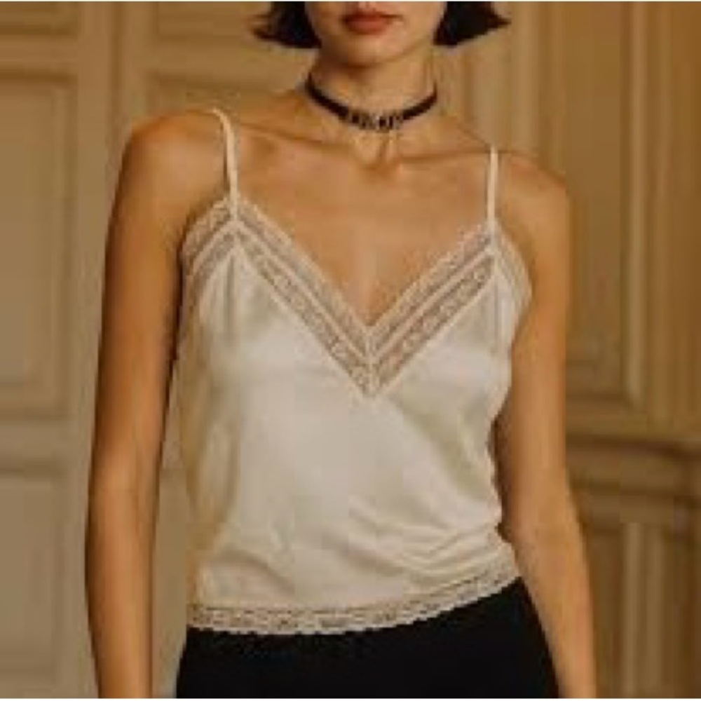 Vintage Christian Dior Lace Trim Satin Cam Top Size S